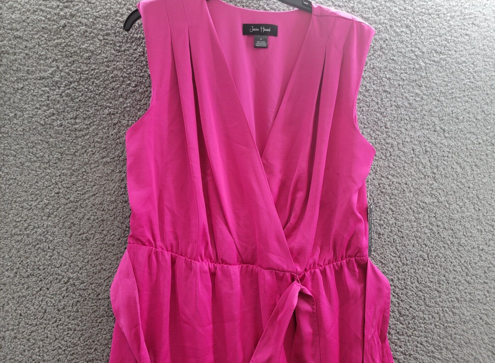 Jessica Howard Sleeveless Tie-Waist Wrap Dress Womens 14 Magenta V-Neck Pullover - Picture 3 of 15