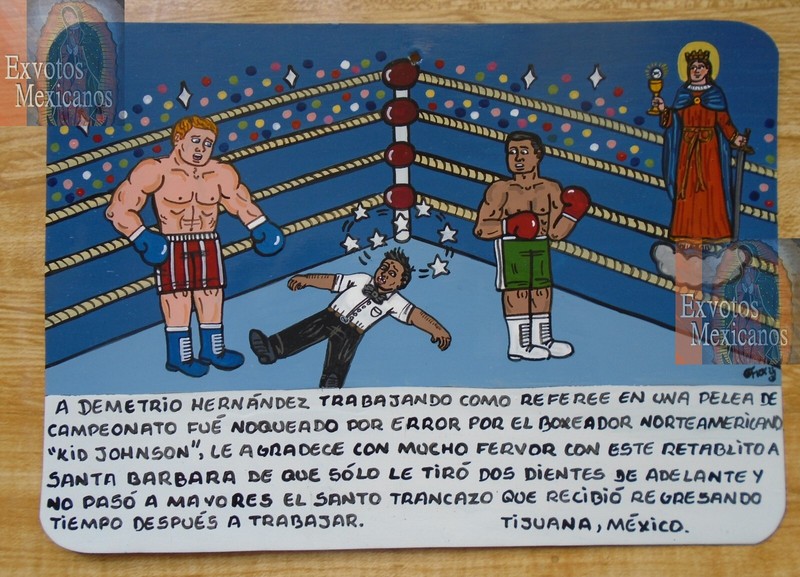 Exvoto referee is mistakenly hit by a boxer hand painted