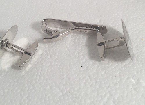 Tie Bar And Cufflinks Matching Sterling Silver Top Signed Marvel 925