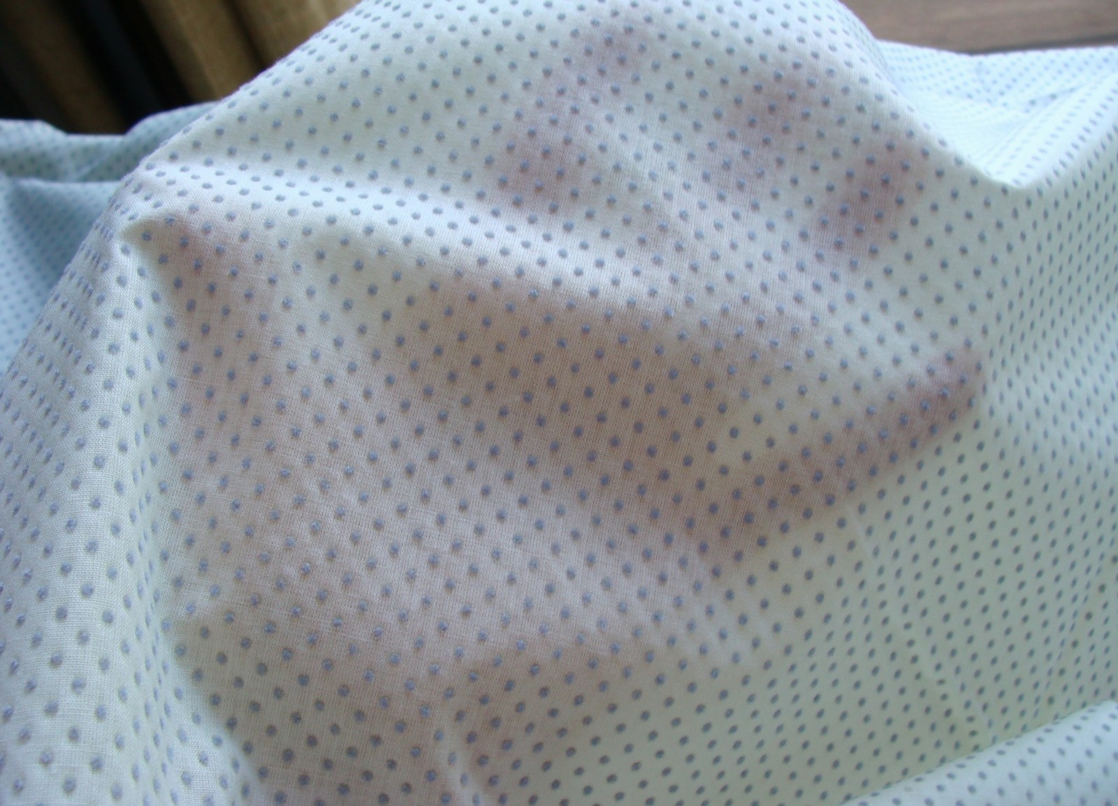 Vintage Flocked Dotted Swiss Blue Gray Dots 45
