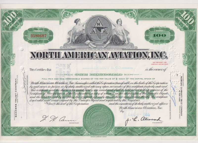 North American Aviation Stock Certificate Boeing