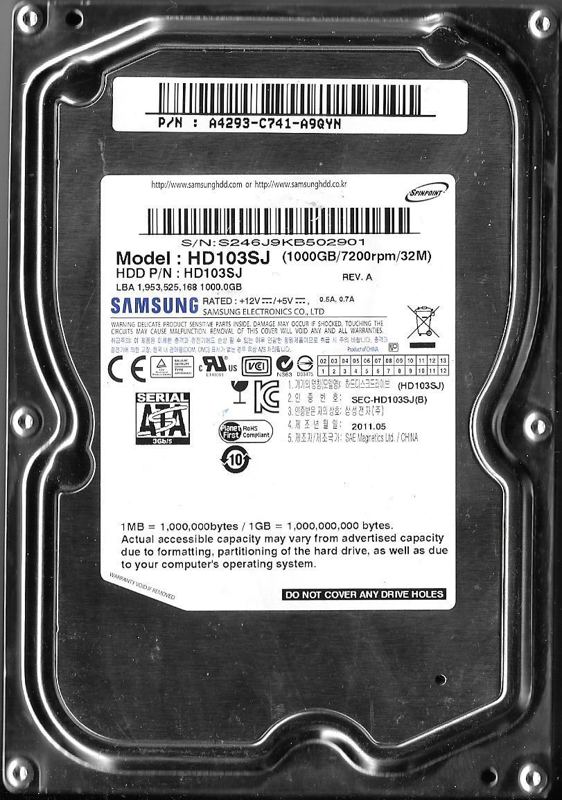 内蔵型ハードディスクドライブ Samsung HD103SJ 1TB HDD Amazon.com: HD103SJ, HD103SJ/EXP, Rev A, Samsung 1TB SATA