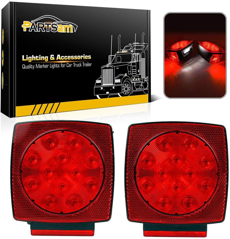12V Waterproof Square Led Trailer Light, Red LED Stop Turn Tail License Brake Ru