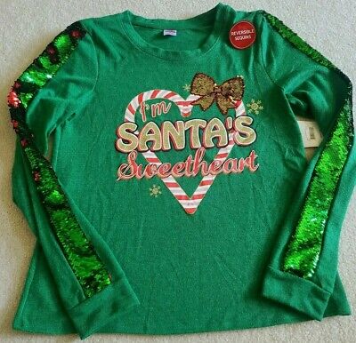 Girls Christmas Holiday Sparkle Sequin Shirt Top Santa's new xxl 16/18