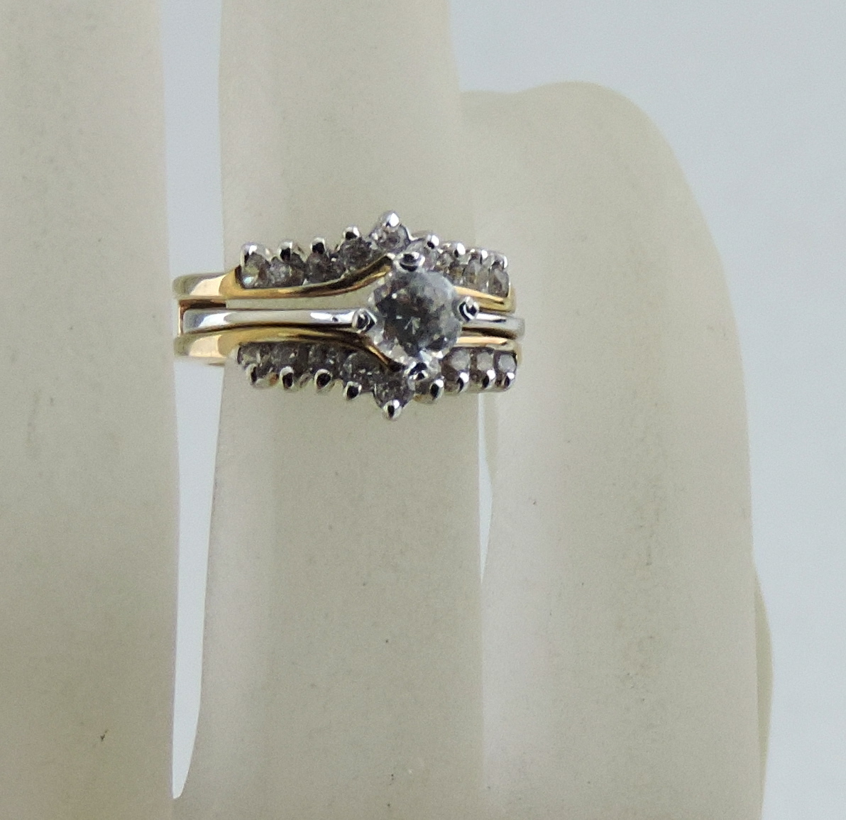 VINTAGE WOMEN'S RING 18K GOLD PLATED ENGAGEMENT STYLE DETACHABLE SOLITAIRE CZ