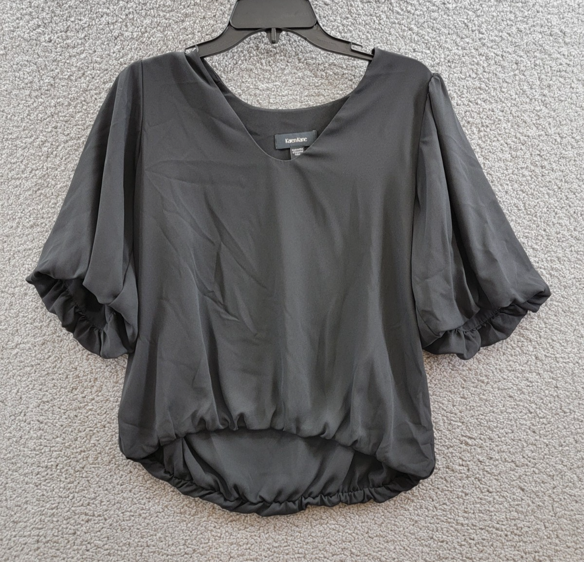 Karen Kane Puffed Sleeve Blouse Hem Top Women's S Black V-neck Pullover Style - Picture 2 of 14
