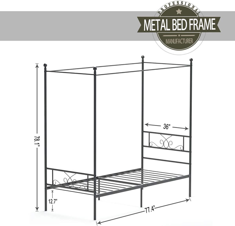 Metal Canopy Bed Frame Platform Bed 4 Posters Sturdy Steel Mattress Foundation w