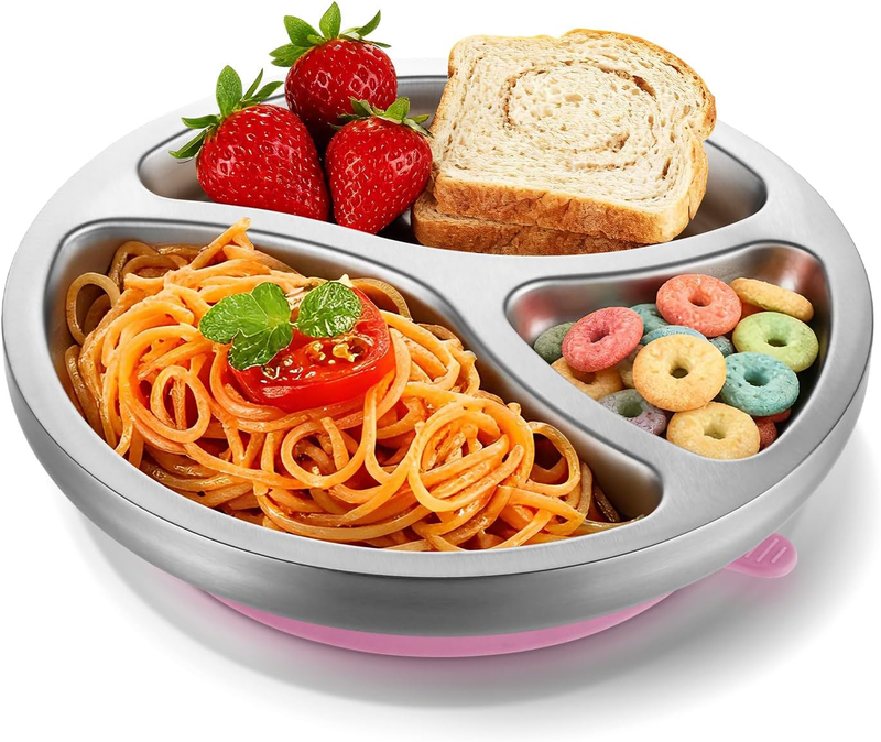 Stainless Steel Toddler Plate Suction Divided BPA Free Baby Led Weaning Non Slip