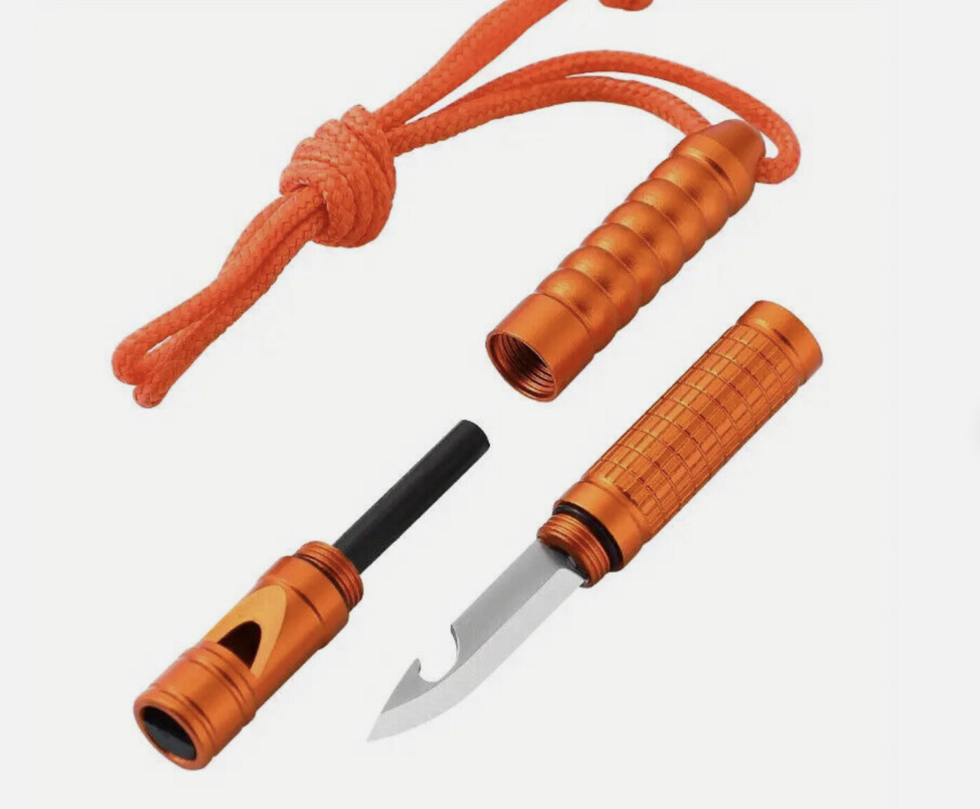 4-in-1 Fire Starter Kit: Whistle, Pocket Knife, Bottle Opener & Magnesium Ferro