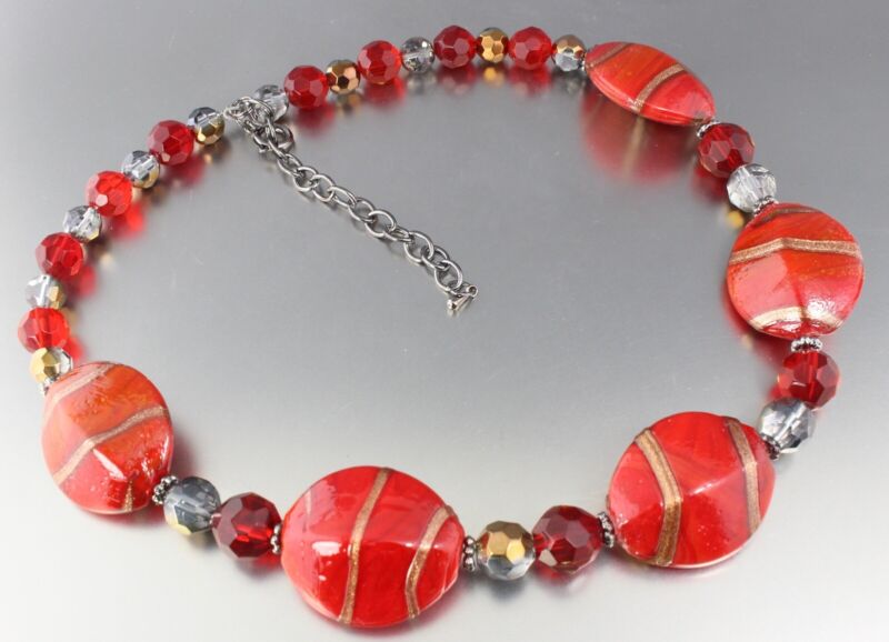 1970s Nice Vintage Carnelian Glass Beads Necklace /& Earrings Set