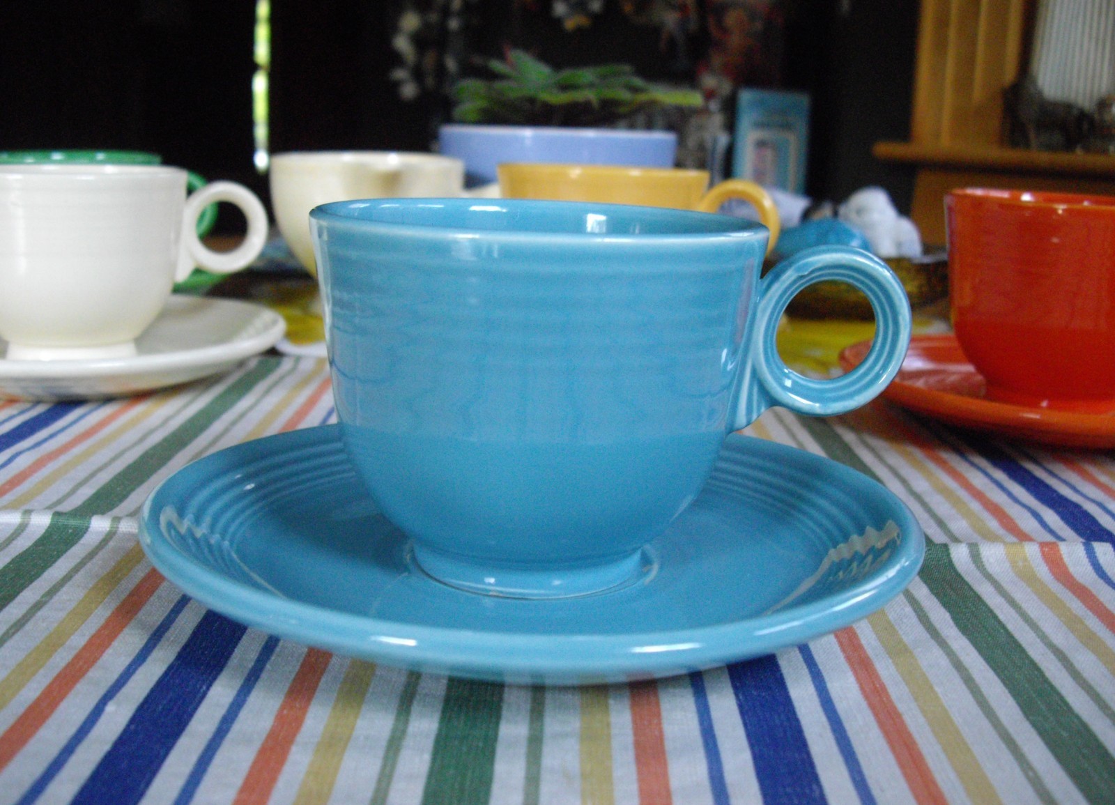 Vintage Fiesta TURQUOISE Blue  TEA CUP +  SAUCER  ~