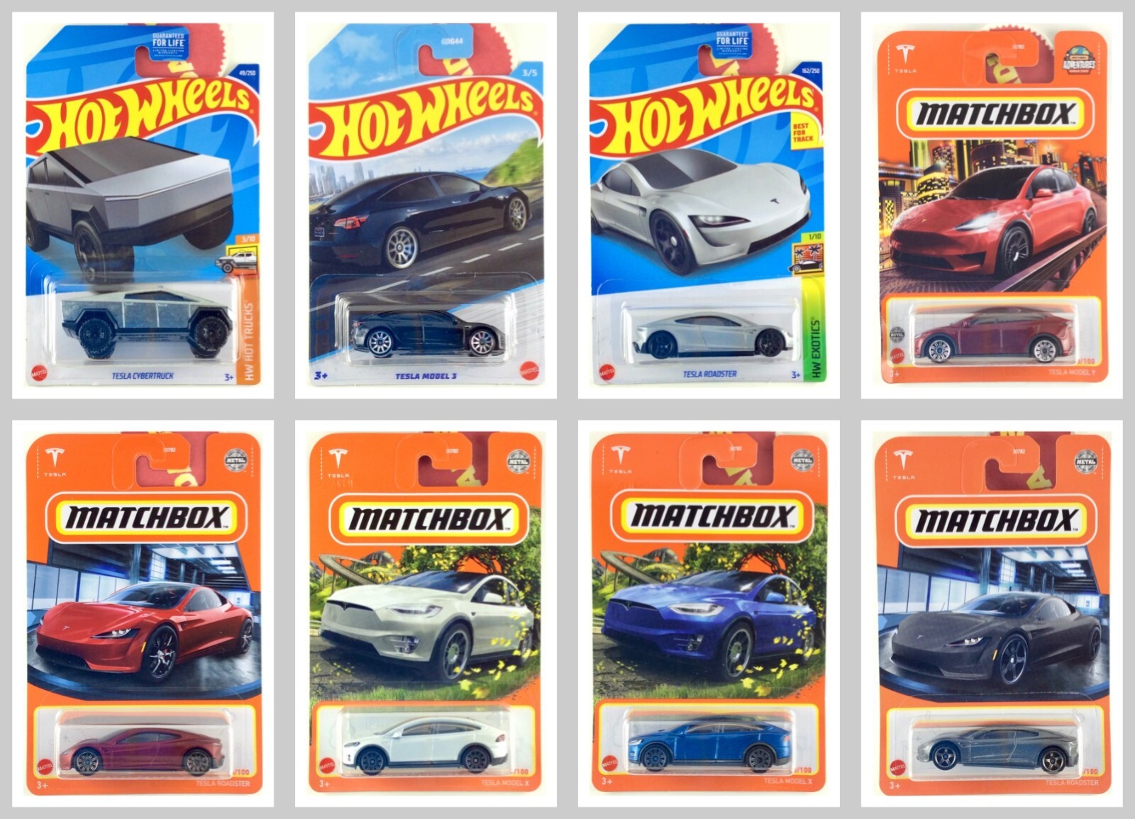 Tesla Roadster, Cybertruck, Model X Y 3 Hot Wheels Matchbox