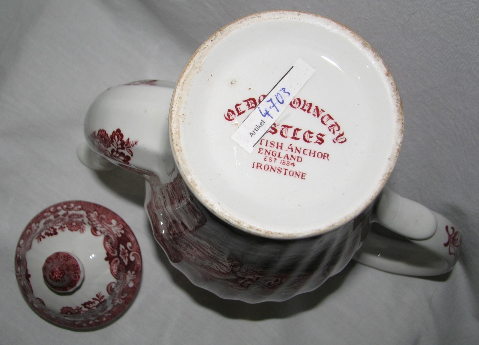 red transferware vintage OLDE COUNTRY CASTLES Coffee Pot toile BRITISH ANCHOR