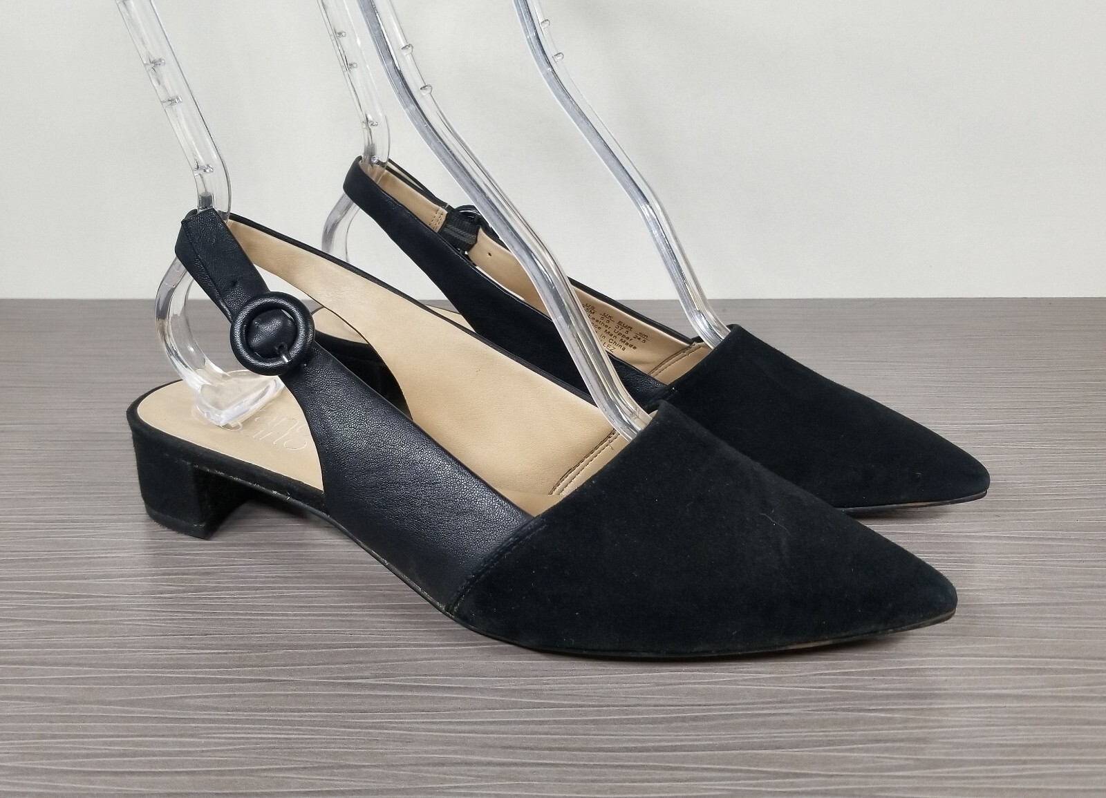 Franco Sarto Vellez Slingback kitten heel Pumps, Black Suede, Womens Size 7.5