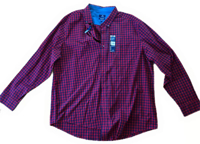 George Classic Fit Men's Long Sleeve Button Down Shirt 3XL/3XG (54-56) Red Navy 