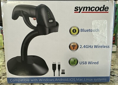 Symcode Wireless 2D Barcode QR Bluetooth Scanner w/Auto-Sensing Stand MJ-4590DB