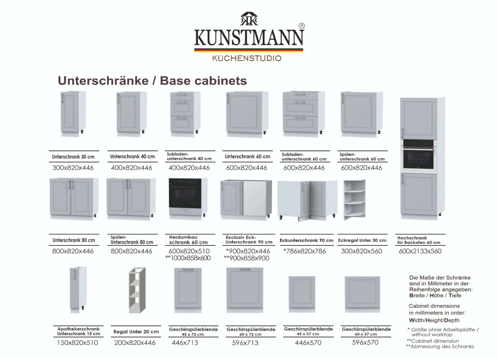 KUNSTMANN KÜCHEN KÜCHENSCHRANK HÄNGESCHRANK UNTERSCHRANK MINIKÜCHEN