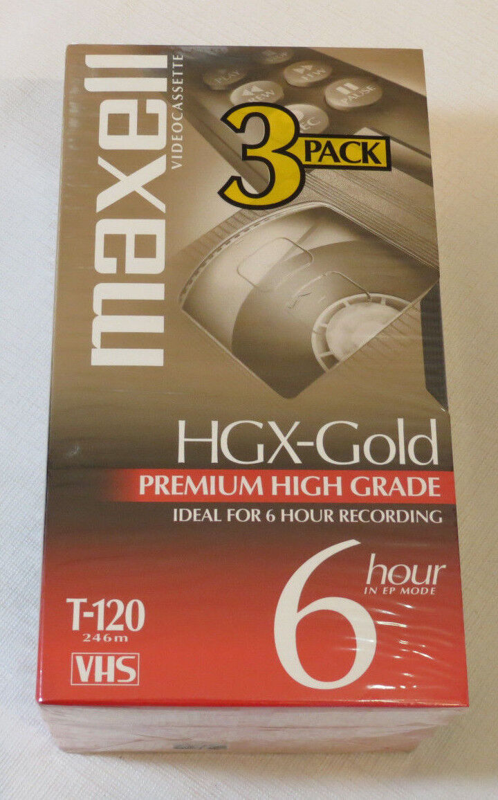 Maxell Video Cassette 3 Pack HGX-Gold Premium High Grade 6 Hou...