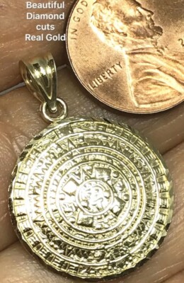 Pre-owned Handmade Gold Necklace Set Aztec Pendant 1.15" Chain Figaro 2.5mm 20" 10k Solid Oro