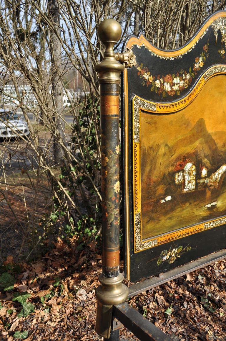 Pair of 19th Century Hand Painted Mother of Pearl Inlay Single Twin Bed Frames