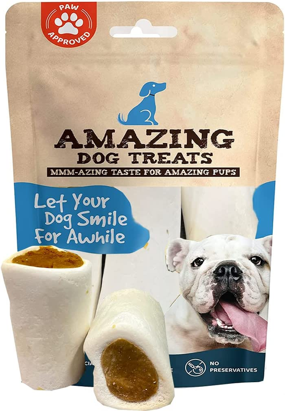 Amazing Dog Treats - Stuffed Shin Bone for Dogs (Bully Stick Flavor, 3-4 Inch -