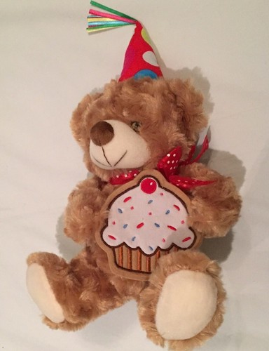 Gabi Toy Musical Light Brown Plush Happy Birthday Teddy Bear With Cupcake Pouch