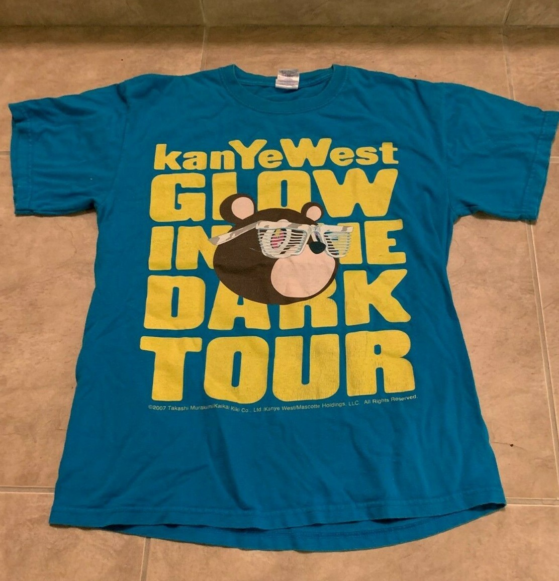 トップス 00s kanye west glow in the dark tour TEE Kanye West Glow in Dark Tour Concert Shirt Adult Blue