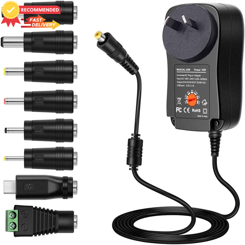 30W Universal Power Adapter 100-240V AC to 3V-12V DC Charger for Routers, LED Li