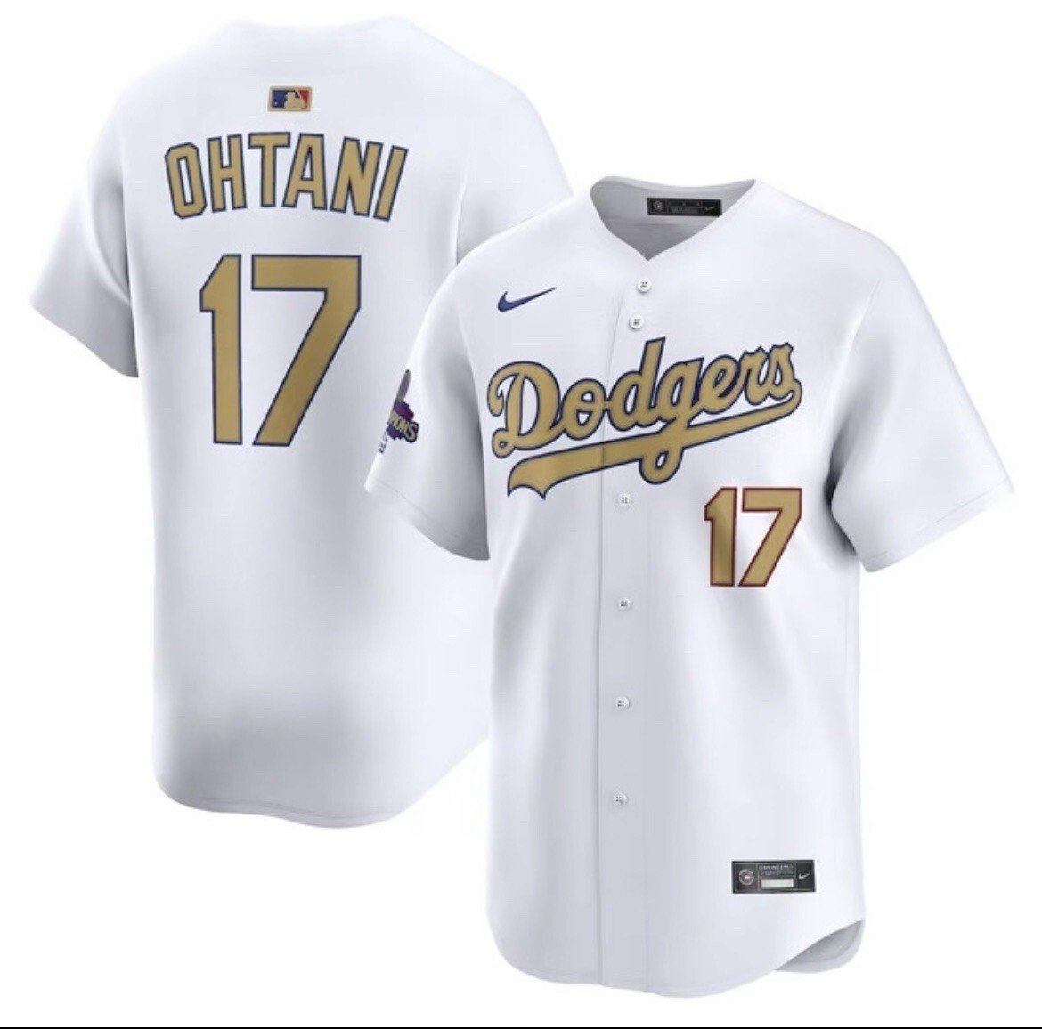 Tシャツ・カットソー Los Angeles Dodgers Shohei Ohtani #17 White  T-Shirt Shohei Ohtani #17 White Gold Los Angeles Dodgers Stitched T