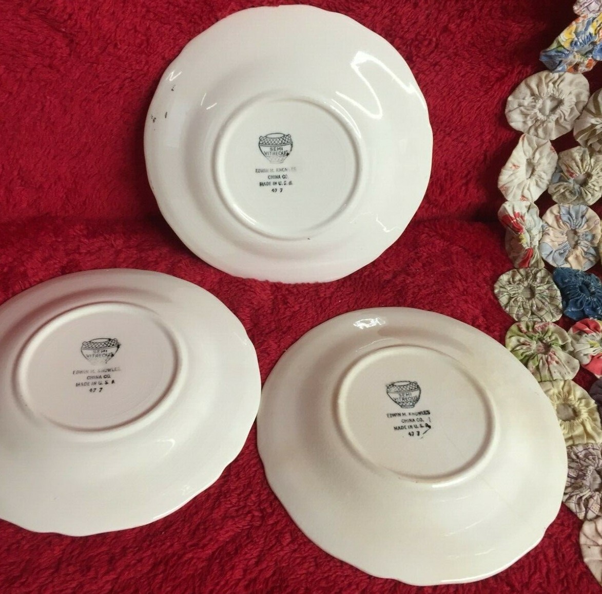 Vtg 3 Piece Edwin M. Knowles China Company Saucers Gold Filigree Slight Scallop