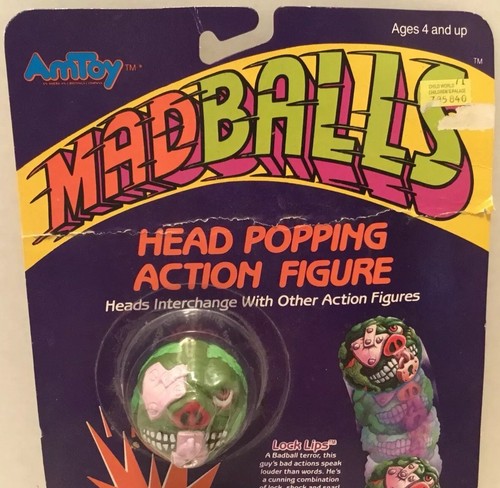 VINTAGE AMTOY MADBALLS LOCK LIPS 1986 NOS HEAD POPPING ACTION FIGURE FREAKY FUN