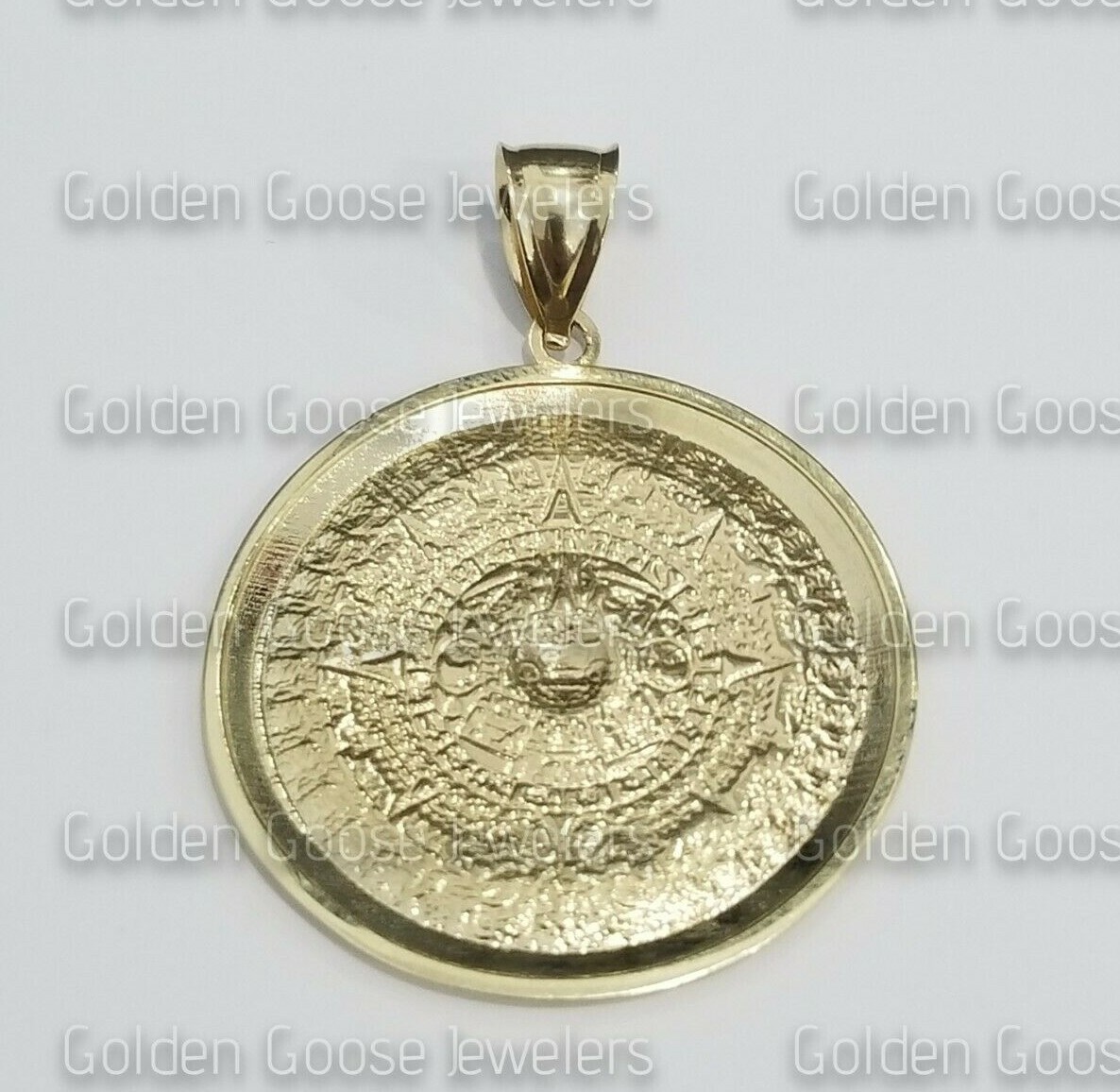 Pre-owned Aztec Sale Real Yellow Gold  Sun Mayan Calendar Pendant Charm Diamond Cut Unisex