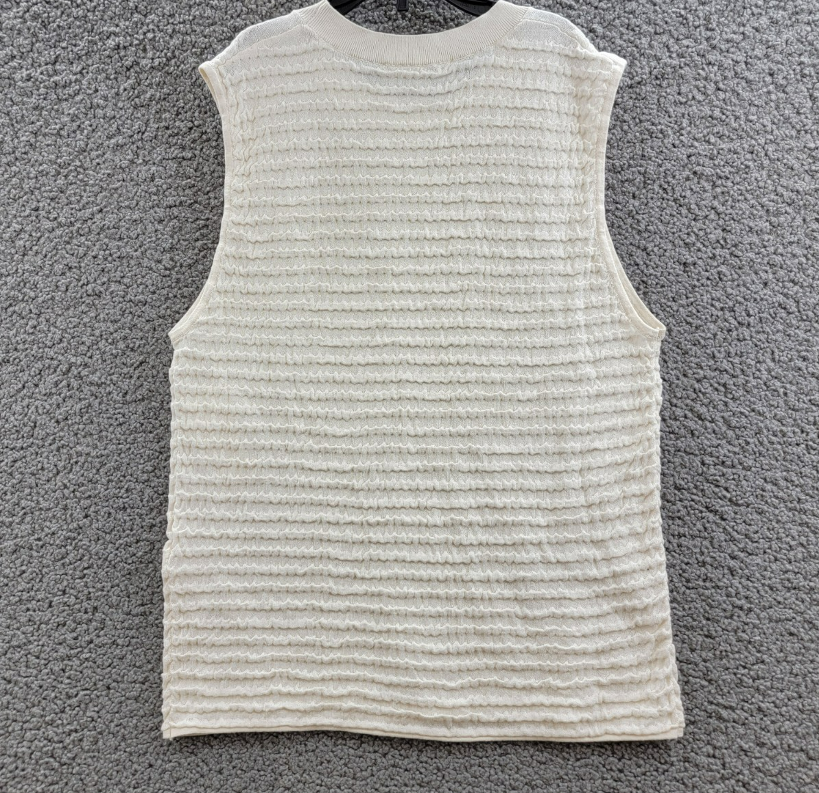 FRAME Smocked Silk Blend Sleeveless Top Women's L White Knit Crewneck Pullover - Picture 11 of 16