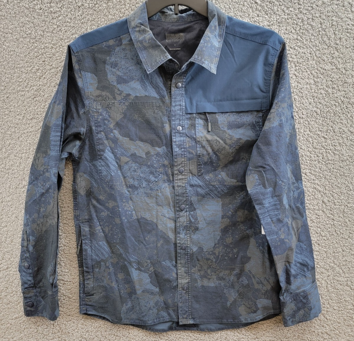 Bass Outdoor Ripstop Utility Shacket Men's S Navy Blazer Rock Camo Snap Closure - Picture 2 of 19