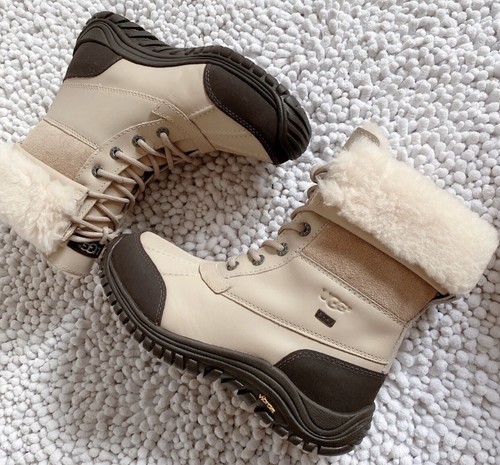 Pre-owned Ugg Womens Adirondack Ii Waterproof Leather/suede Lace-up Boot Us 7/38 Sand In Beige