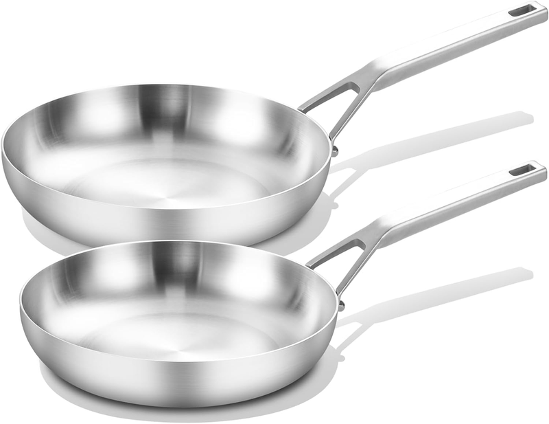 Tri-Ply Stainless Steel Frying Pan Set, 10 Inch and 12Inch, Skillet Set, Fast Even Heat, Cooking Pan 10