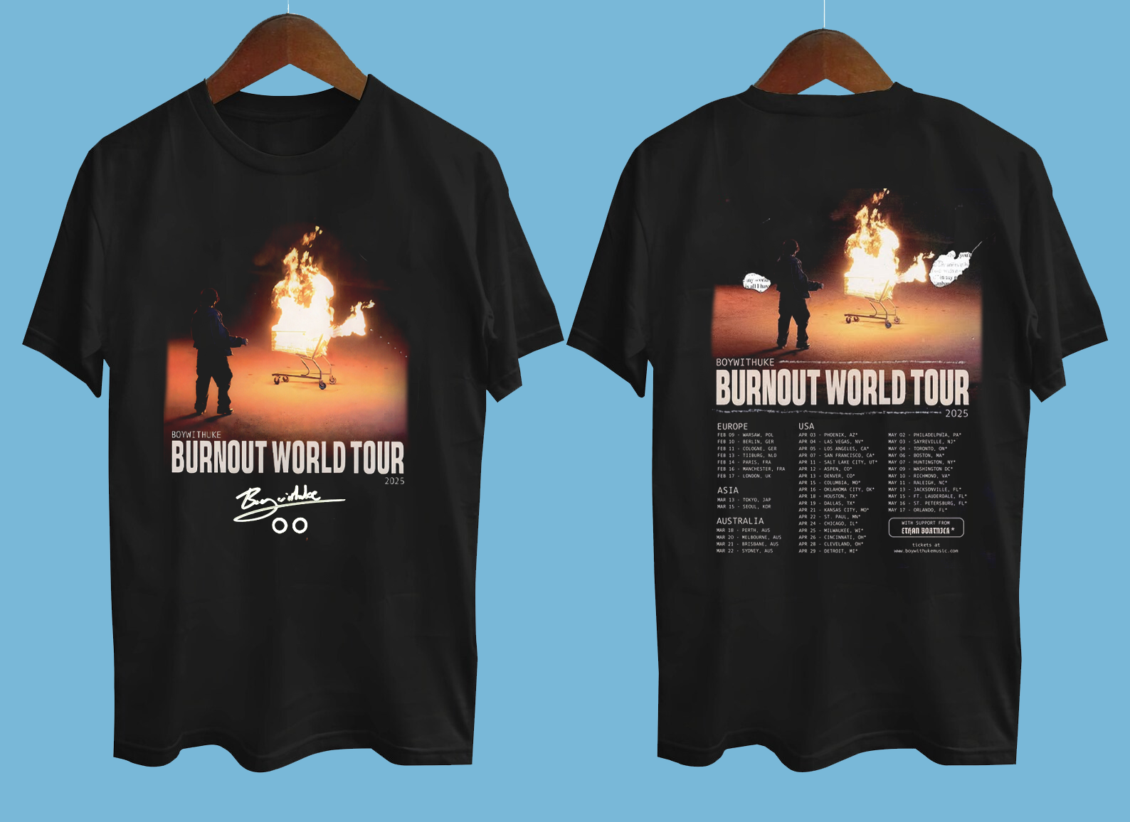 Boywithuke Burnout World Tour 2025 T-Shirt Black All Size