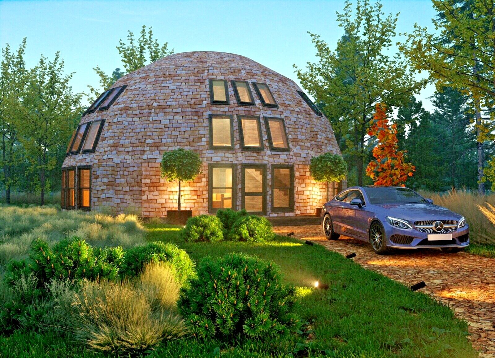 MOON HOUSE 40' DIAM DOME FRAMING KIT 1710 sq.ft WOOD PREFAB