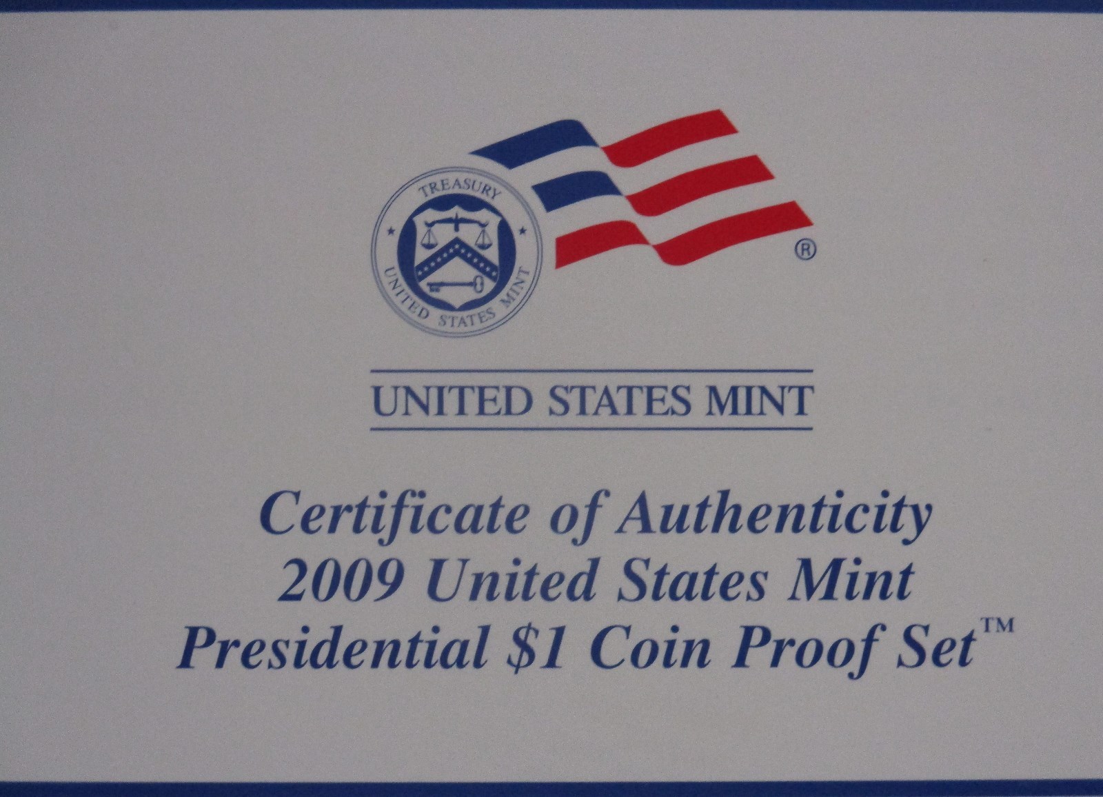 2009-S U.S. PRESIDENTS (4) COIN PROOF SET W/BOX & COA