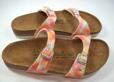TAHITI 40 Nar L9/M7 Pastel PINK Plaid SILVER Beads Birko-Flor Birkis Birkenstock