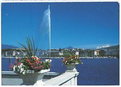 Geneva Switzerland, Old Postcard, Jet d Eau and Mont Blanc, 1994