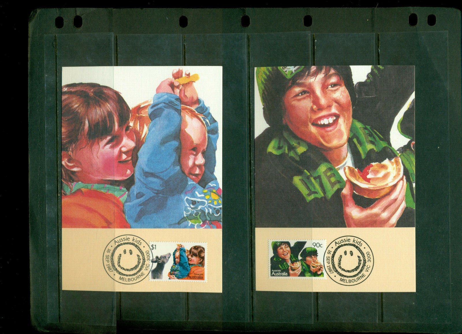 1987 Set of 4 FDCs on Maxi Cards - from Australia - Aussie Kids