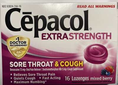 Cepacol Extra Strength Sore Throat & Cough Lozenges Mixed Berry 16ct. EXP 11/24
