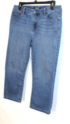 CHAPS DENIM CAPRI JEANS SIZE 8 MEDIUM BLUE  FLAT FRONT 5 POCKET DESIGN POCKETED