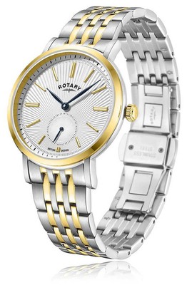 Pre-owned Rotary Dress Small-seconds Quartz (37mm) White Guilloché Dial / Gb05321/29 Watch