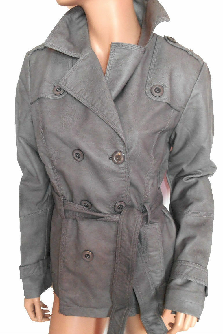 ANISTON Damen Jacke Lederimitat Longjacke grau Gr. 38 NEU