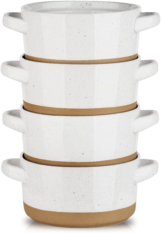 Soup Bowls with Handles Microwave Safe, Ceramic Soup Bowl Set of 4, 24 Oz Big So