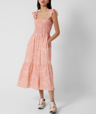French Connection Diana Verona Drape Pink Floral Smock Midi Dress XSMALL NEW