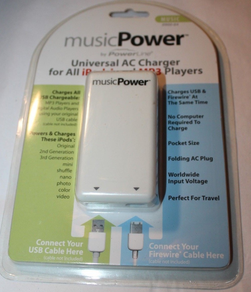 MUSIC POWER UNIVERSAL AC CHARGER MUSIC 0900-64 USB AND FIREWIRE iPODS & MP3 NEW