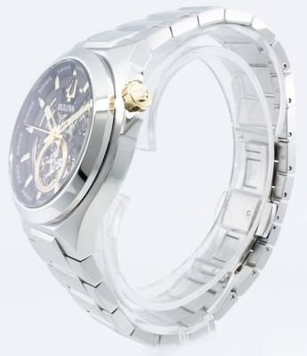 Pre-owned Bulova Maquina Black Skeleton Dial Automatic Sapphire 98a224 100m Mens Watch